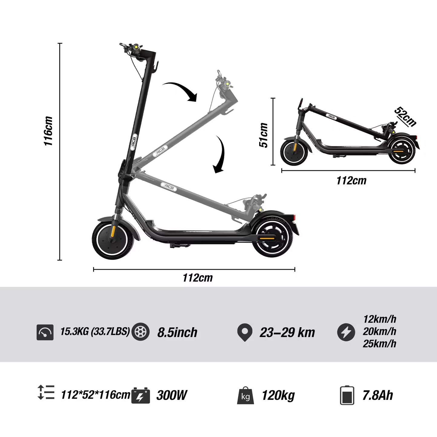 Trottinette électrique RCB R16 - 8,5" pneus - 25 km/h